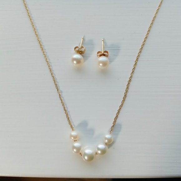 (SOLD) 14K YG Pearl Necklace Set - Picture 1 of 7